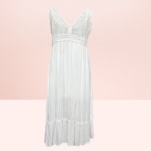 Indulge in Style Crochet Boho Festival Maxi Dress Coquette Cottagecore XL White